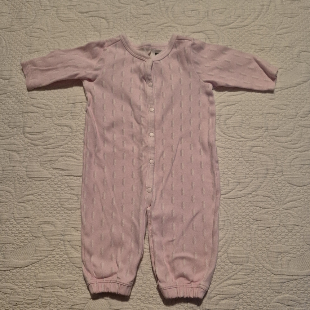 Tea Collection girls 0-3 months pink romper with a white and light gray design
